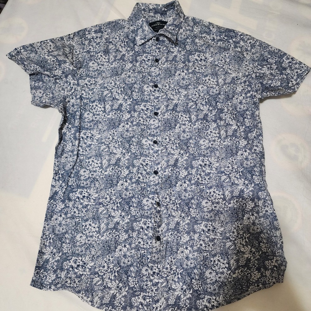 Rodd & Gunn Floral Shirt Mens Medium Blue Excellent Italian Fabric Sports Fit